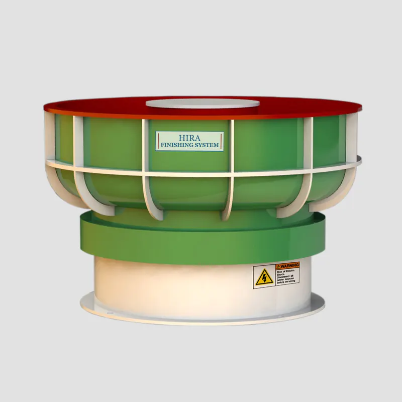 AT-BVC-WS series standard vibratory finishing machine with green body, red lining and safety guard