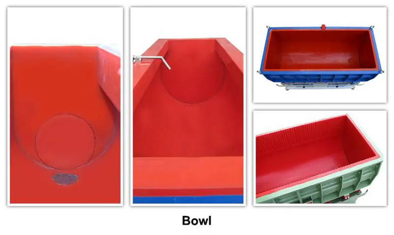 Red polyurethane-lined tub of the AT-TV-A tub vibrator, several views