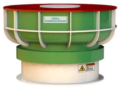 Hira vibratory bowl finishing machine with green body and red lining